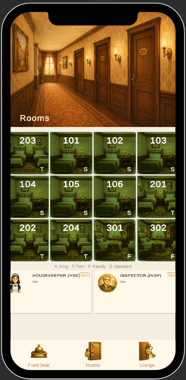 Old Town Hotel rooms gameplay scene